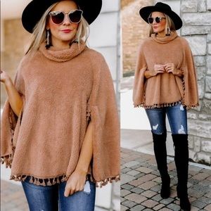 Fringed Cape with Cowl Neck